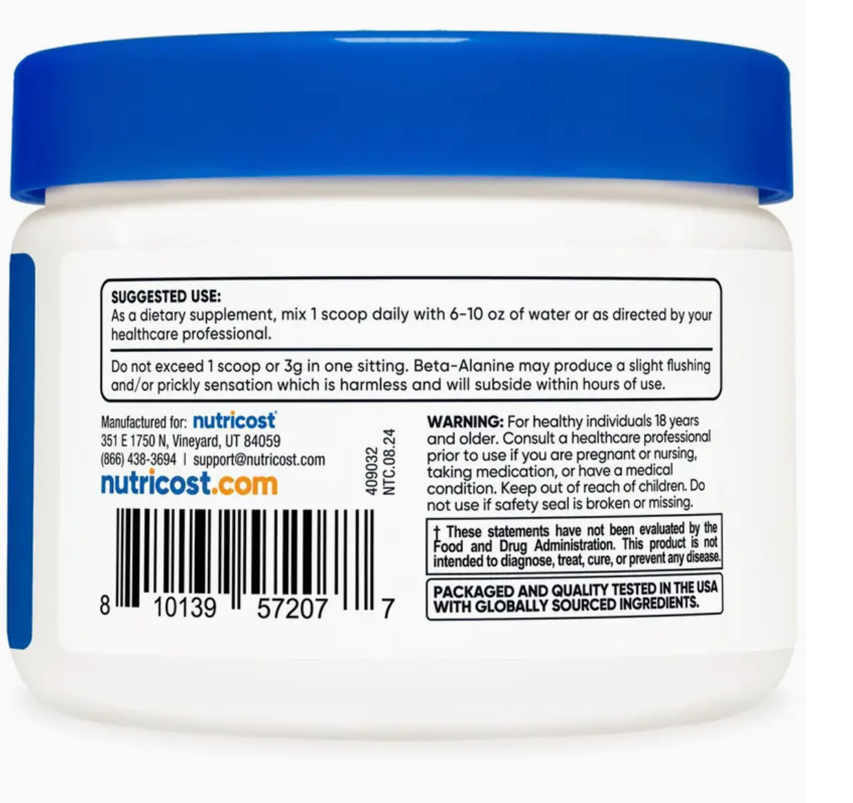 Nutricost Beta Alanine Powder 180 Grams - 3 Grams Per Serving