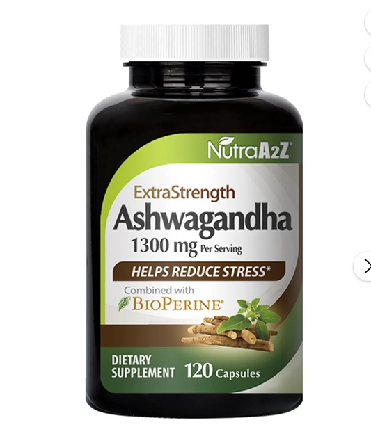 NutraA2Z Ashwagandha 120 Capsules 1300mg Root Powder & BioPerine