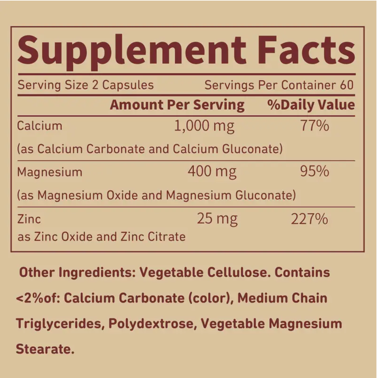 Calcium (1000mg), Magnesium (400mg) + Zinc (25mg)