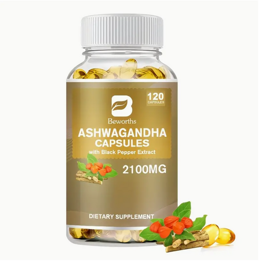 Ashwagandha Capsules 2100mg - Organic Ashwagandha Supplement - Stress Relief, Mood Enhancer & Natural Energy Support Supplement - 120 Softgels